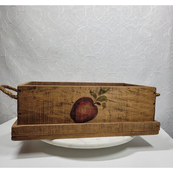 VTG Wood Apple Box 16" Hand Painted Rope Handle Signed 1997 County Fair 4H - Picture 16 of 16